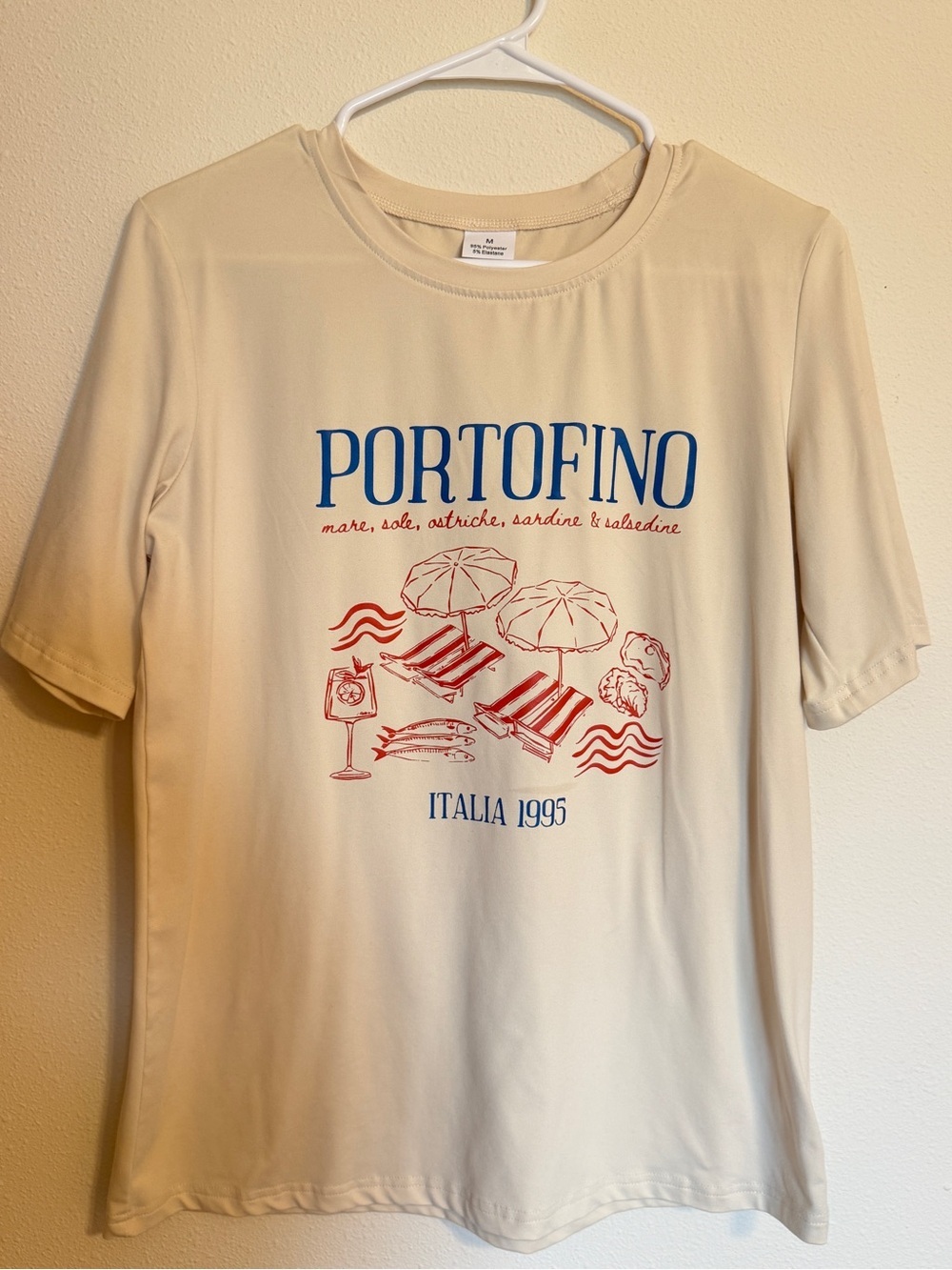 Portofino Graphic Tee in Cream with Blue & Red Print